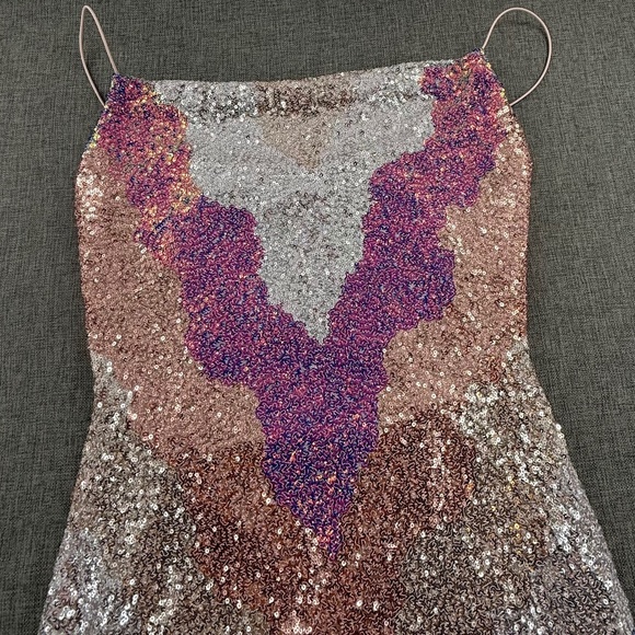 B. Darlin Sequin Dress Party, Club, Cocktail Event Large Lined Strappy Open Back - Picture 2 of 13